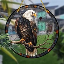 Adler Fensterdekoration - 20 x 20 cm Akryl Glasmalerei Fensteraufhänger, Weißkopfseeadler Design für Heim- und Gartendekoration, perfekt für Schlafzimmer, Terrasse und Wandkunst - ideales Geschenk zu Einzug oder Weihnachten