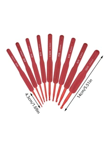 9 pièces Set de Crochets, Crochets Rouges avec Poignées Souples, Convient aux Débutants et Professionnels, Comprend du Fil, des Aiguilles à Tricoter, Parfait pour l'Artisanat DIY, le Tricot et la Couture - 2,0/2,5/3,0/3,5/4,0/4,5/5,0/5,5/6,0