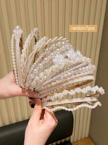 7pcs/Set Women's Elegant Faux Pearl Inlaid Hair Hoop, Multi-Style Combination For Daily Use And Gift,Hairband,Hair Hoop Headbands Hair Accessories Head Accessories - Multicolor - View 3