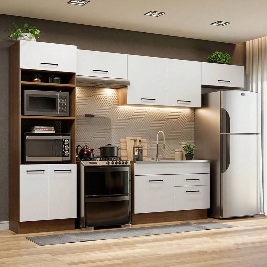 Cocina Integral Completa Modular Madesa 350cm Agata 01 - Marrón y Blanco - Ver 1