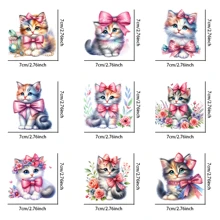 9 件 UV DTF 蝴蝶结猫系列设计扁平花朵系列贴纸适用于 16 盎司玻璃杯防水贴纸 Libbey 热转印贴纸不锈钢滚筒乙烯基转印贴纸彩色设计贴花，UV DTF，适用于马克杯、冰箱、玻璃杯、咖啡杯和任何扁平物体，防水 DIY 装饰（不包括杯子） - 彩色 - 查看 2