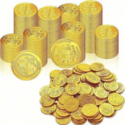 100PCS Pirate Coins Plastic Pirate Hunt Coins Toys Party Favors Fake Gold Coins Toys Party Supplies Pirate Adventure Themed Party Favors