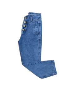 Calça Mom Jeans Feminina Infantil Juvenil Bolsos Denim Estilosa Premium Luxo