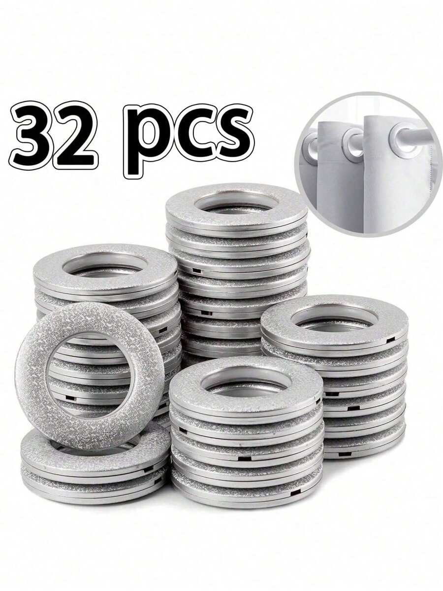 32Pack Curtain Rings Curtain Eyelet Rings Round Plastic Rings Inner Diameter 1-9/16 Inch DIY Roman Curtain Rings Nano-Level Low Noise Rings Matte Coffee Gold Silver