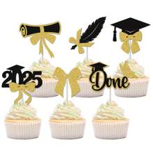12pcs Graduation Season Cupcake Toppers, Graduation Bow, Diploma, PhD Hat Party Decorations, Multi-Color