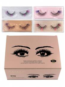 MAGEFY 20 Pairs Mix Colored Lashes Fluffy Faux Mink Lashes Lashes With Color On End Eyelashes, 14mm Dramatic Long Thick Cat Fox Eye Lashes Volume Full Curly False Eyelash Colorful Faux Mink Wispy Fluffy Long False Eyelashes Russian Strip D Curl Lash Strips - 彩色 - 查看 5
