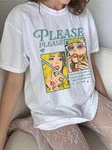 90s Vintage Concert Espresso Print Oversized Crew Neck Short Sleeve T-Shirt, Fashion & Versatile, Suitable For Spring/Summer