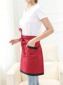1pc Customized Unisex Polyester Apron With 2 Pockets, Short Half Waist Waiter Apron Work Uniform For Kitchen Supplies, Waitress Waiter Server Short Aprons Ideal For Waiters, Chefs, And Kitchen Supplies, Durable And Comfortable Half Waist Work Uniform
