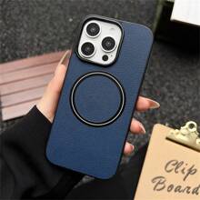 Magnetic 1pc Minimalist Pink Litchi Texture Phone Case Compatible With IPhone 11 12 13 14 15 Plus 16 Pro Max S22 S23 S24 S25 Ultra, Anti-Drop Protective Cover