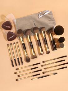 MAANGE 23 Pieces Makeup Tools Including 20 Pieces Professional Aluminum Tube Makeup Brush Set + 1 Storage Bag + 2 Pieces Air Cushion Puffs For Daily Use And Travel,Makeup Accessories Gifts For Friends ﻿ ﻿ ﻿ - 彩色 - 查看 2