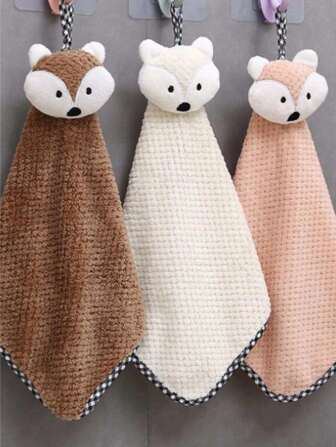 1 件随机毛绒狐狸毛巾，卡通法兰绒家用多功能手巾