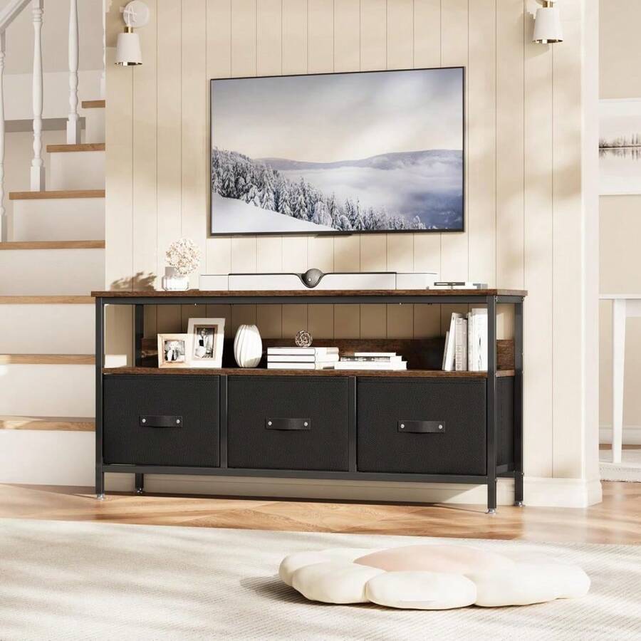 47.2 Inch TV Stand With 3 Drawers For 55, 50, 43 Inch TV, Bedroom, Living Room TV Stand Dresser, TV Console Entertainment Stand - 黑色 - 查看 1