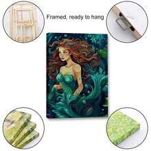 1 Piece Home Wall Decor Framed Canvas Mermaid Pattern Canvas Wall Art Paintings For Living Room - Canvas Framed Print Wall Artworks Bedroom Decoration Office Wall Decor