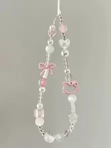 Sanrio Hello Kitty Polyester Faux Pearl Beaded Bracelet, Mobile Phone Lanyard Bead Pendant, Portable Phone Chain Accessories Gifts For Mother, Family, Friends, Birthday, Holiday Phone Charm - KTM - View 3