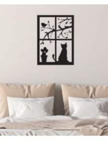 Quadro Vazado Gato Na Janela decoração Moderna Quadro MDF Preto decorativo