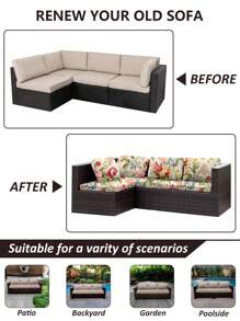 1pc Leaf Print Outdoor Sofa Cover, Stretch Polyester Removable Half Slip Sofa Cushion Cover, Patio, Porch, Garden Sofa Seat Protector - Multicolor - View 5