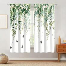 清新蝴蝶花卉风景窗帘，数码印刷技术，轻质半透明涤纶面料可提供柔和的灯光，适用于客厅、卧室、书房、酒店、餐厅，营造自然氛围
