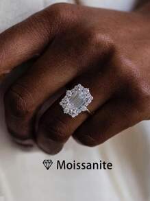 1 件女士奢华戒指，925 纯银 2 克拉矩形莫桑石戒指，优雅宫廷风格精美珠宝，订婚、结婚、周年纪念礼物，附莫桑石证书和精致礼盒 - 金色 - 查看 2