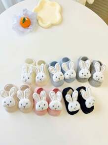 1 pereche de șosete adorabili pentru bebeluși cu tema iepurașului - amestec moale de poliester, antiderapante, șosete de podea pentru toate anotimpurile pentru nou-născuți și bebeluși, 0-1 an, lavabile manual, șosete pentru nou-născuți | Design jucăuș | Textura tricot