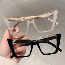 1 Pair Of New Women's Cat Eye Style Glasses Fashion Metal Frame Candy Color Decorative Glasses Unique Large Size Red Glasses Suitable For Daily Use - 咖啡 - 查看 6