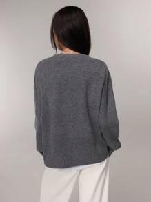 FOR BEAUTY Autumn And Winter New Solid Color Simple Round Neck Long Sleeved Daily Casual Lazy Style Knitted Sweater Knit Top, Fashion Loose And Warm Commuting Style Sweater Jumpers For Women Pullover New Year