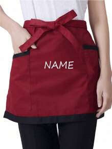 1pc Customized Unisex Polyester Apron With 2 Pockets, Short Half Waist Waiter Apron Work Uniform For Kitchen Supplies, Waitress Waiter Server Short Aprons Ideal For Waiters, Chefs, And Kitchen Supplies, Durable And Comfortable Half Waist Work Uniform