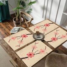 4/6pcs, Insulated, Table Placemats, Peach Blossoms, Cherry Blossom Pattern Printing, Furniture And Restaurant Decoration, Table Placemats, The Size Is 12 * 18 Inches/30 * 45cm, Machine Washable Polyester, Easy To Clean, Suitable For Family Gatherings, Indoor And Kitchen, Very Suitable For Catering - Multicolor - View 11