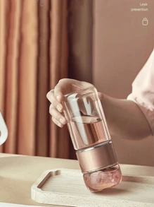 1 Glass Water Bottle With Soaking Device, Double-Layer Glass Cup, Portable Drinking Cup, Travel Equipment, Birthday Gift, Valentine's Day Gift, Gift For Girlfriend, Boyfriend, Classmate, Teacher Gift, Christmas Gift, Back To School Supplies, Classroom Water Cup, Student Dormitory Essentials.