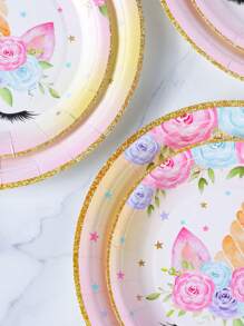 7/9 Inch Gold Rim Unicorn Disposable Paper Plates, Party Supplies, Party Decorations, Disposable Party, Birthday Party, Celebration Event Decor Gift