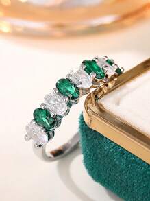 Stylever 1 pezzo Anello in argento sterling 925 semplice e geometrico con zirconi lucidi, gioielleria basic da donna, anello singolo, regalo di compleanno, per feste e ricevimenti per ragazze