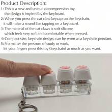 指尖新奇缓慢上升的压力缓解玩具，键盘风格，配有柔软的硅胶猫爪设计钥匙扣、吊坠、手机饰品和装饰配件，带有敲击声音的键盘键帽，烦躁，烦躁玩具，玩具，挤压，奇怪的玩具，电击口香糖 - 彩色 - 查看 7