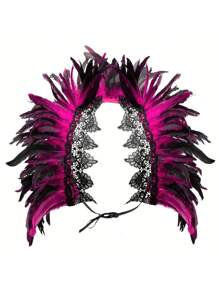 1 Gothic Style Black Feather Shawl With Lace Collar For Women, Cosplay Party Costume Prop, Stage Performance Prop