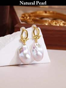 1 Pair Fashionable Baroque Pearl Earrings, Asymmetrical Natural White Pearl Earrings For Women, Daily Wear And Holiday Gift