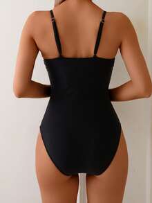 New Summer Fashion Spaghetti Strap One-Piece Swimsuit, Sexy European & American Style Backless Monokini, Suitable For Beach, Spa, Vacation - Black - View 2