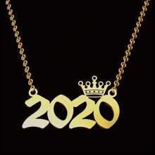 1pc Stainless Steel Year Engraved Necklace, Commemorative Unique Date, Birthday Crown Pendant Necklace, Birthday Gift, Elegant Minimalist Numeric Choker Collar Pendant Necklace