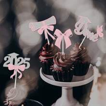 12pcs Graduation Season Cupcake Toppers, Graduation Bow, Diploma, PhD Hat Party Decorations, Multi-Color