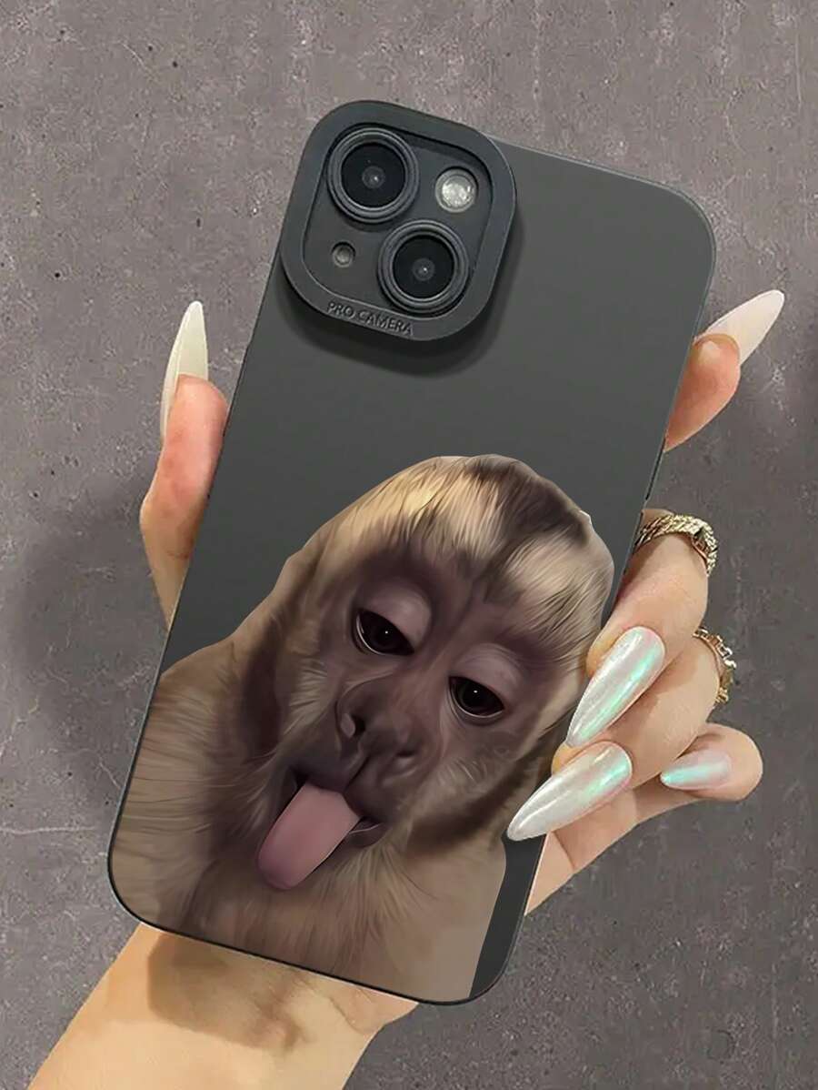 Étui de protection pour téléphone sur le corps style blague Singe d'Expression, compatible avec 11/12/13/14/15/16/16 Pro Max, anti-chute et couvercle de protection de téléphone confortable - Noir - Voir 1