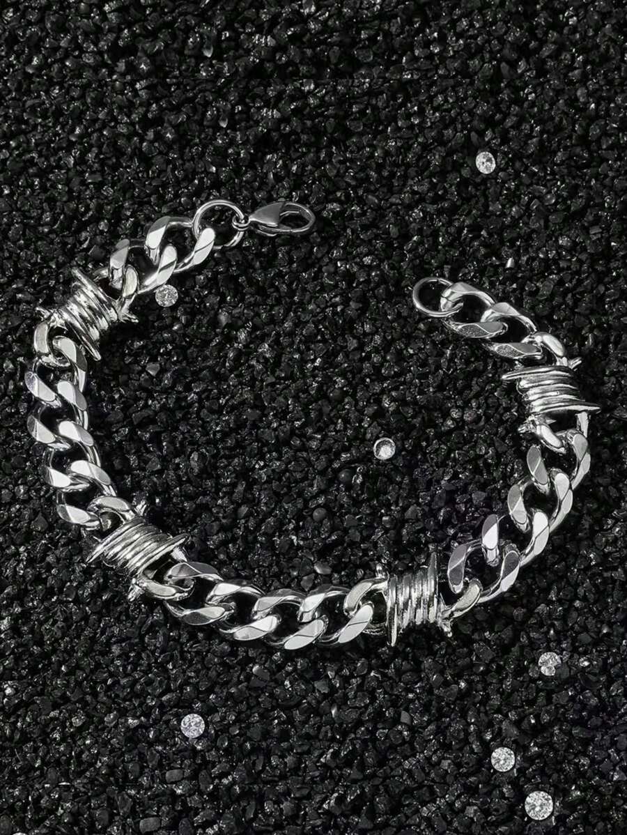 1pc Titanium Steel Rivet Bracelet With Wire Mesh Style, Fashionable Hiphop Jewelry Gift, Versatile And Personalized - Style 6 - View 1