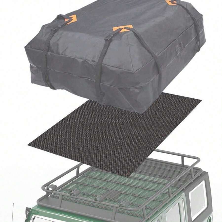 1 túi vải thô trên nóc xe, có thảm chống trượt cho xe hơi, túi vải thô du lịch chống thấm nước 15 feet khối, túi đựng đồ chống bụi, giá để đồ trên nóc xe có thể gấp lại, túi đựng đồ đa năng, phụ kiện xe hơi, dùng khi đi du lịch cắm trại ngoài trời