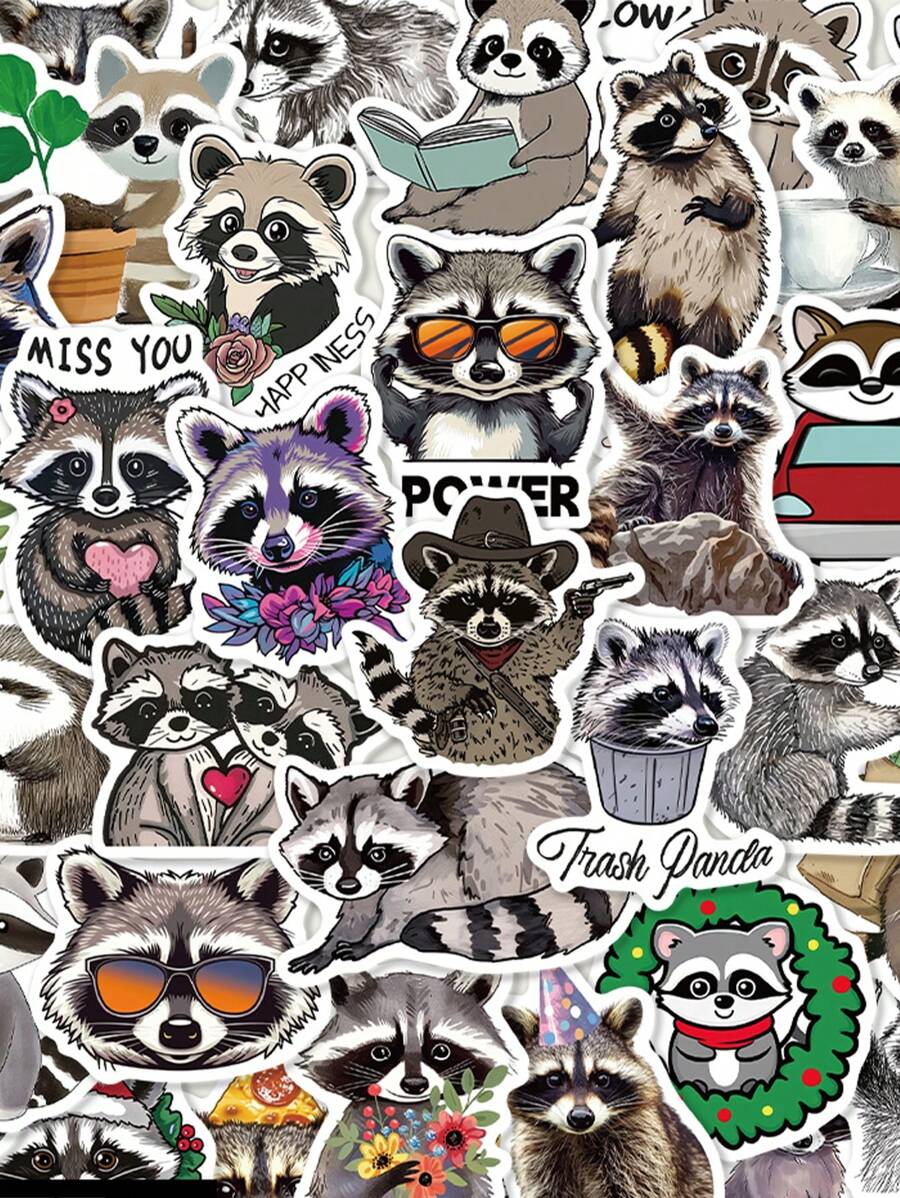 SCXXBSW 50pcs Cartoon Raccoon Fun Graffiti Stickers Self-Adhesive Desktop Phone Cases Notebook Waterproof Stickers - Multicolor - View 1