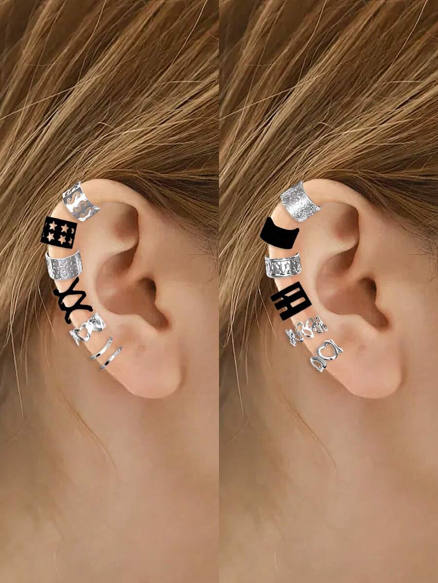 Set de 12 piezas de ear cuffs, clips de oreja y aretes de estilo oscuro y de moda, accesorios como regalo para mujeres y niñas para uso diario y fiestas