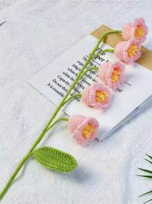 4pc Handmade Crochet Knitted Flower, 15.7in Lily Valley Milk Rayon Yarn, Forever Flower For Mother's Day Gift, Valentines Gift, Home Decor