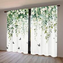 清新蝴蝶花卉风景窗帘，数码印刷技术，轻质半透明涤纶面料可提供柔和的灯光，适用于客厅、卧室、书房、酒店、餐厅，营造自然氛围