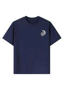 1 bucată tricou cu mânecă scurtă cu mânecă scurtă cu imprimeu ondulat și palmier pentru băieți, îmbrăcăminte de vară pentru studenți - Aduce bucurie și fericire fiecărui copil! - Albastru marin - Vizualizare 6