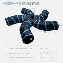 Blue And Black 5-Way Large Collapsible Cat Tunnel With Play Ball: S-Shaped, Interactive Peek Hole Pet Tube Toys For Cats, Puppies, Kittens, And Rabbits