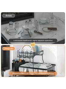 Pro Dish Drainer, 2-Tier Tray With 360° Gutter, Black - Black - View 6