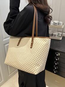 Large Capacity Commuter Tote Bag For Women, Unique & Design, Shoulder Bag With Detachable Inner Pouch For 2025 Spring, Cross-Border - White - View 5