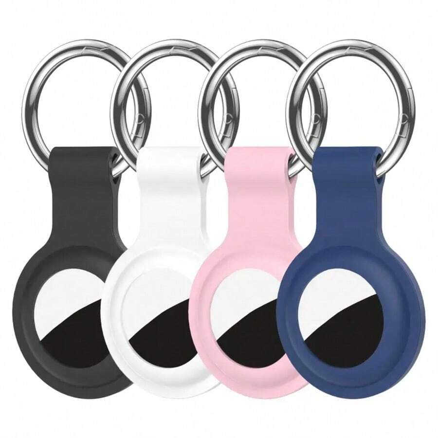 4 Stücke/Set Airtag Silikon Multifunktionale Schutzhülle - Schwarz, Blau, Rosa und Weiß - Übersicht 1
