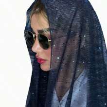 1 件闪亮头巾头巾披肩，春夏，适合马来西亚、非洲文化 - 黑色 - 查看 2