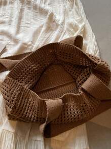1pc Fashionable Knitted Tote Bag, Mesh Beach Handbag For Summer Vacation, Boho Knit Bag - Large Capacity Women Shoulder Bag